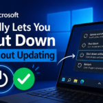 567b18b9-1ec4-4021-b564-013aa751dfed - NubianBiz | African Business Directory, Jobs, Marketplace & Entrepreneur Insights Microsoft ad announcing you can shut down without updating; laptop screen shows a highlighted 'shut down without updating' option and a power/checkmark icon.